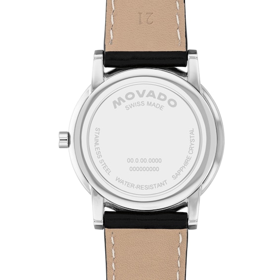 Men's Movado MuseumÂ® Classic Two-Tone PVD Black Leather Strap Watch with Textured Grey Dial (Model: 607999)