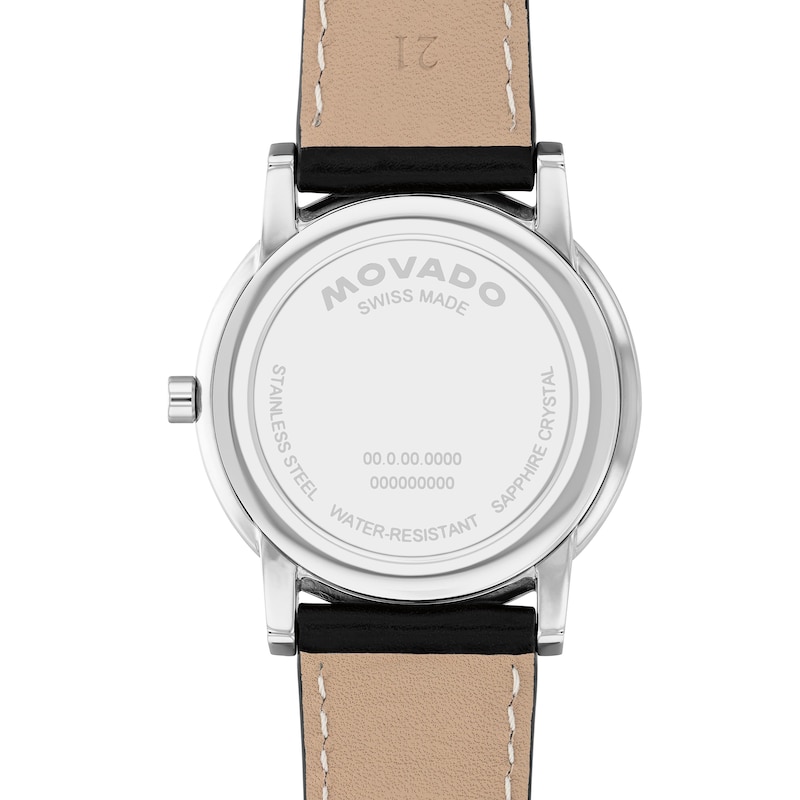 Main Image 3 of Men's Movado Museum® Classic Two-Tone PVD Black Leather Strap Watch with Textured Grey Dial (Model: 607999)