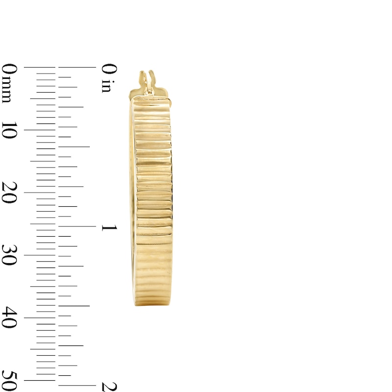 Main Image 3 of 25.0mm Diamond-Cut Ribbed Oval Hoop Earrings in Hollow 10K Gold