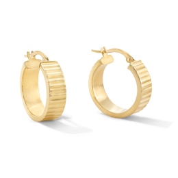 19.0mm Diamond-Cut Ribbed Hoop Earrings in Hollow 10K Gold