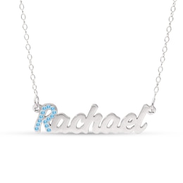 Birthstone Crystal Name Necklace in Sterling Silver (1 Stone and Line) - 16"