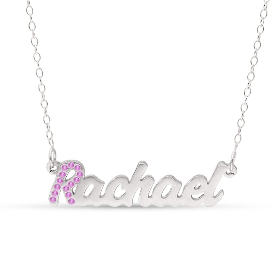 Birthstone Crystal Name Necklace in Sterling Silver (1 Stone and Line) - 16"