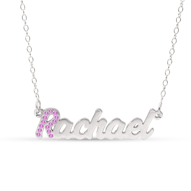 Main Image 2 of Birthstone Crystal Name Necklace in Sterling Silver (1 Stone and Line) - 16"