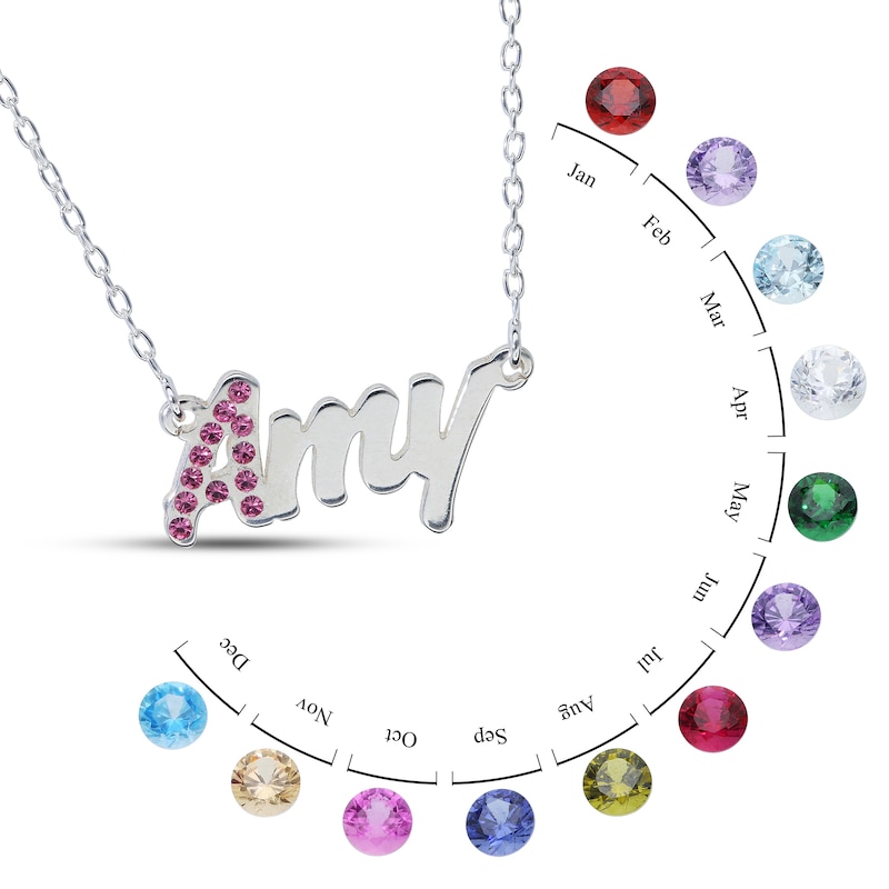 Main Image 3 of Birthstone Crystal Name Necklace in Sterling Silver (1 Stone and Line) - 16"