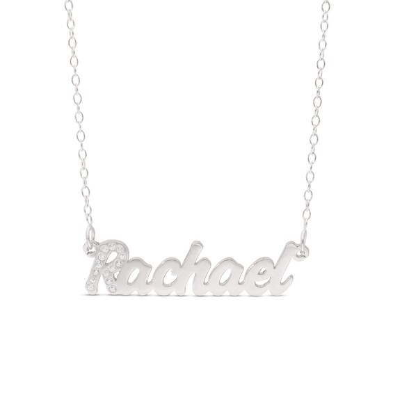 Birthstone Crystal Name Necklace in Sterling Silver (1 Stone and Line) - 16"