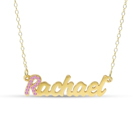 Birthstone Crystal Name Necklace in Sterling Silver with 14K Gold Plate (1 Stone and Line) - 16"
