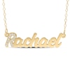 Thumbnail Image 2 of Birthstone Crystal Name Necklace in Sterling Silver with 14K Gold Plate (1 Stone and Line) - 16"