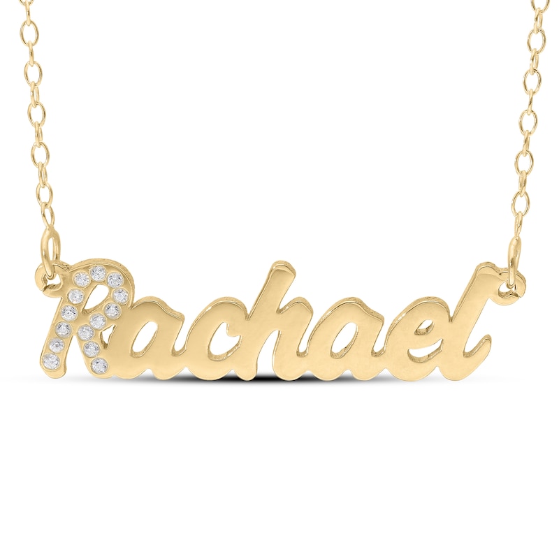 Main Image 2 of Birthstone Crystal Name Necklace in Sterling Silver with 14K Gold Plate (1 Stone and Line) - 16"