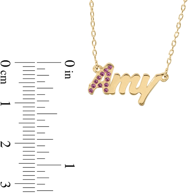 Main Image 4 of Birthstone Crystal Name Necklace in Sterling Silver with 14K Gold Plate (1 Stone and Line) - 16"