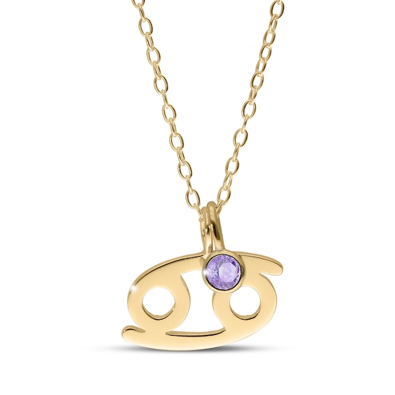 Birthstone Crystal and Zodiac Sign Double Charm Pendant in Sterling Silver with 14K Gold Plate (1 Stone and Sign)