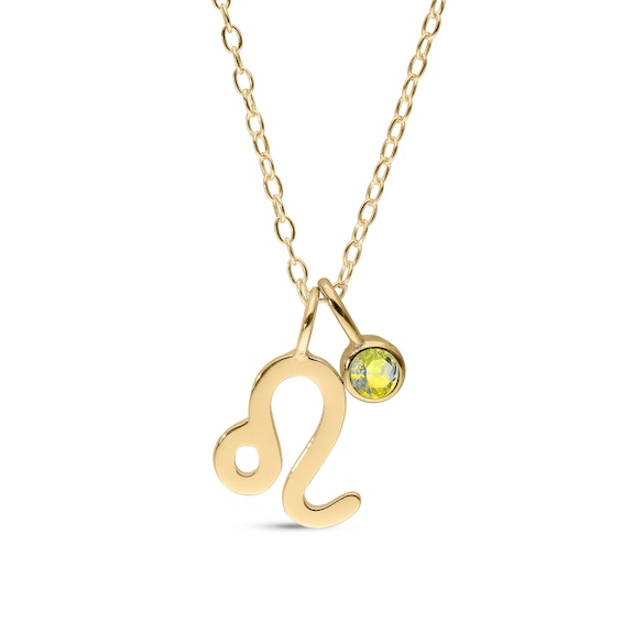 Birthstone Crystal and Zodiac Sign Double Charm Pendant in Sterling Silver with 14K Gold Plate (1 Stone and Sign)