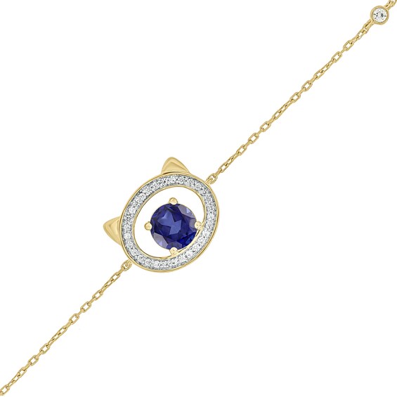 5.0mm Blue Lab-Created Sapphire and 1/10 CT. T.w. Diamond Cat Frame Bracelet in 10K Gold