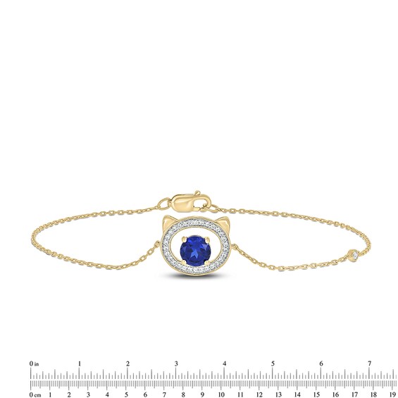 5.0mm Blue Lab-Created Sapphire and 1/10 CT. T.w. Diamond Cat Frame Bracelet in 10K Gold