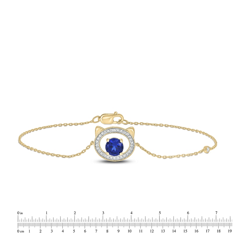 Main Image 3 of 5.0mm Blue Lab-Created Sapphire and 1/10 CT. T.W. Diamond Cat Frame Bracelet in 10K Gold