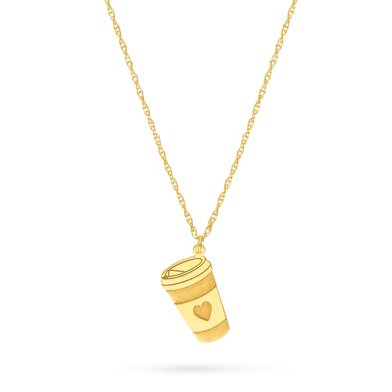 Tilted Coffee Cup Pendant in 14K Gold