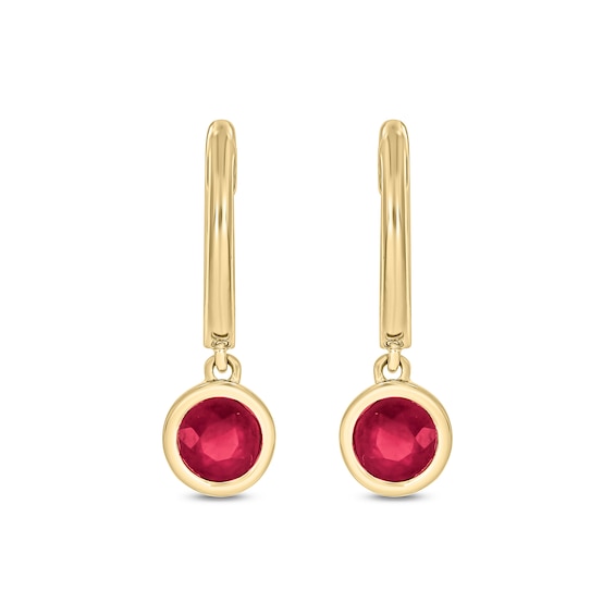 5.0mm Lab-Created Ruby Hoop Drop Earrings in Sterling Silver with 14K Gold Plate