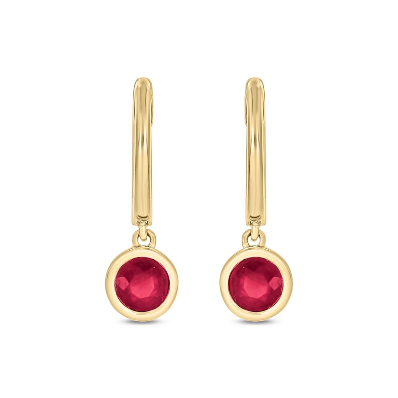 Main Image 1 of 5.0mm Lab-Created Ruby Hoop Drop Earrings in Sterling Silver with 14K Gold Plate
