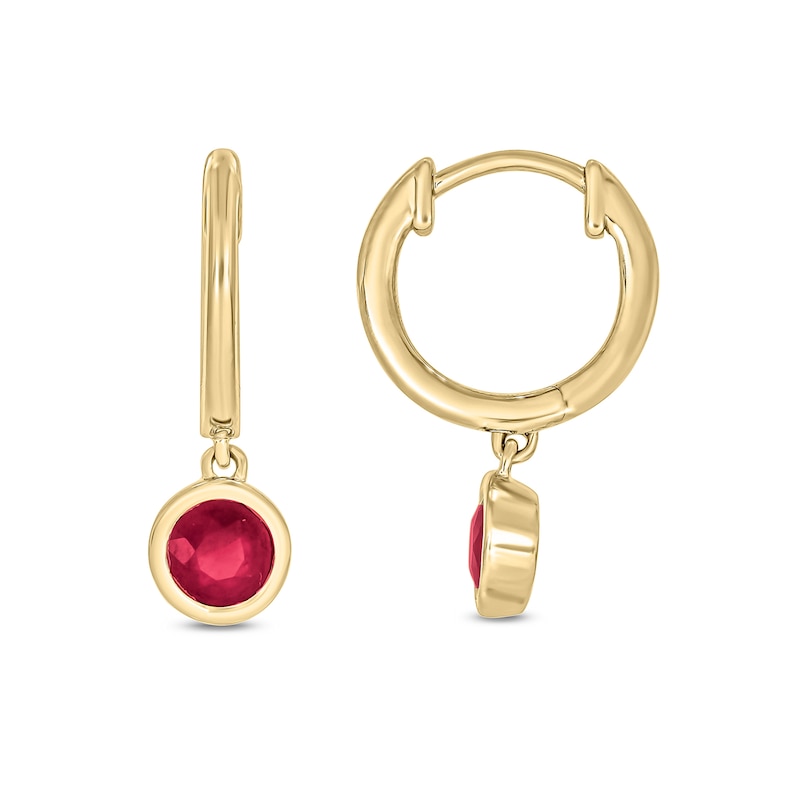 Main Image 2 of 5.0mm Lab-Created Ruby Hoop Drop Earrings in Sterling Silver with 14K Gold Plate