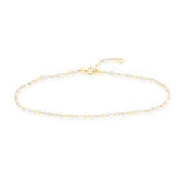 White Enamel Bead Station Chain Anklet in 14K Gold - 10"