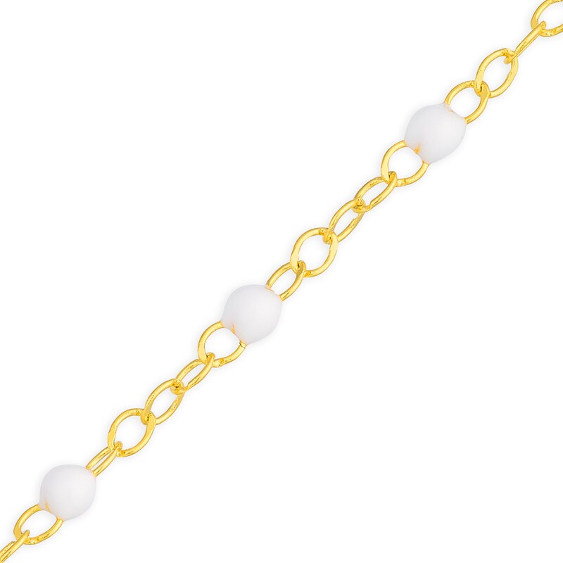 Main Image 2 of White Enamel Bead Station Chain Anklet in 14K Gold - 10"