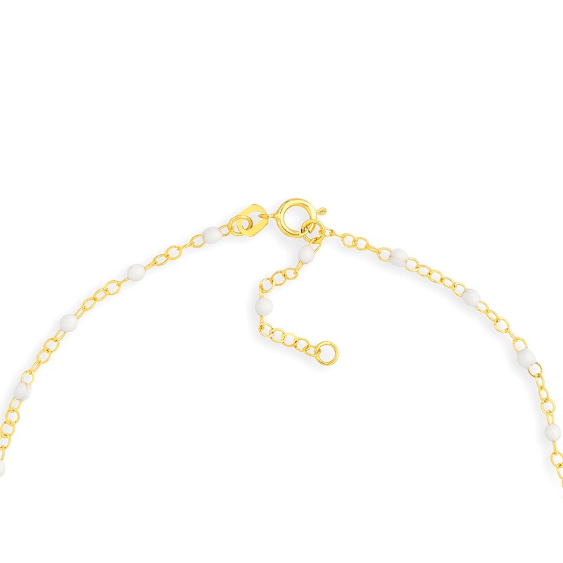 Main Image 3 of White Enamel Bead Station Chain Anklet in 14K Gold - 10"