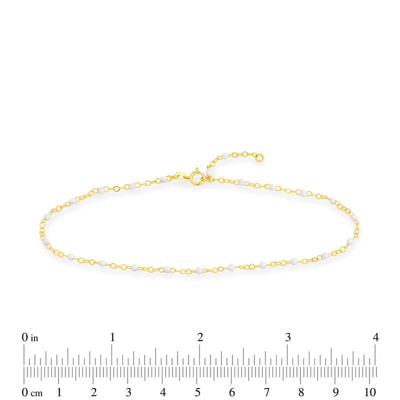 Main Image 4 of White Enamel Bead Station Chain Anklet in 14K Gold - 10"