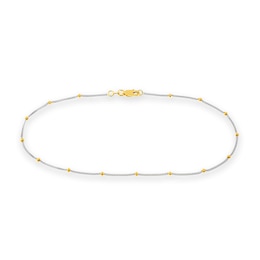 2.0mm Diamond-Cut Saturn Bead Station Chain Anklet in Solid 14K Two-Tone Gold - 10"