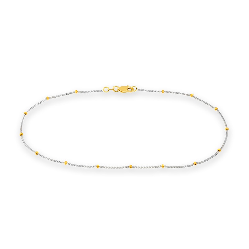 Main Image 1 of 2.0mm Diamond-Cut Saturn Bead Station Chain Anklet in Solid 14K Two-Tone Gold - 10&quot;