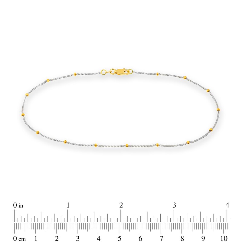 Main Image 4 of 2.0mm Diamond-Cut Saturn Bead Station Chain Anklet in Solid 14K Two-Tone Gold - 10&quot;