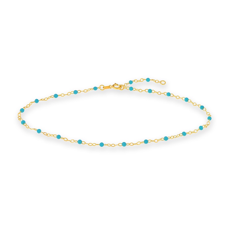 Main Image 1 of Turquoise Enamel Bead Station Chain Anklet in 14K Gold - 10"