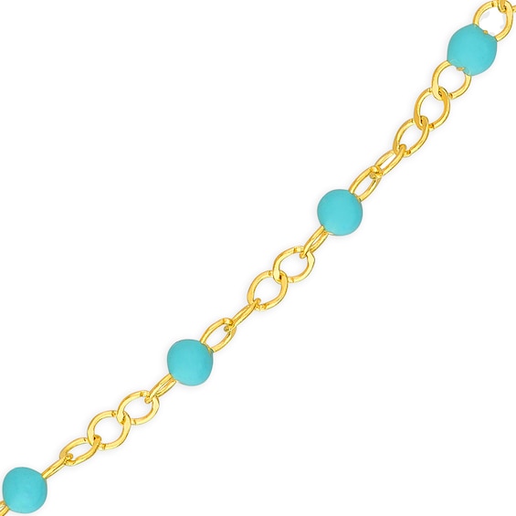 Turquoise Enamel Bead Station Chain Anklet in 14K Gold - 10"
