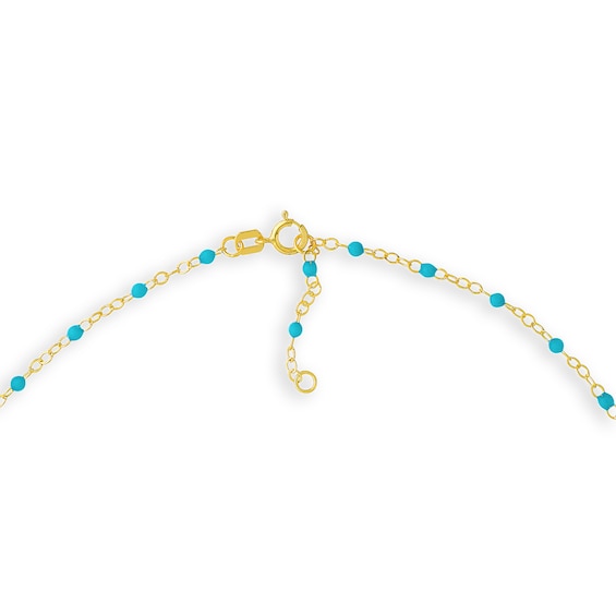 Turquoise Enamel Bead Station Chain Anklet in 14K Gold - 10"