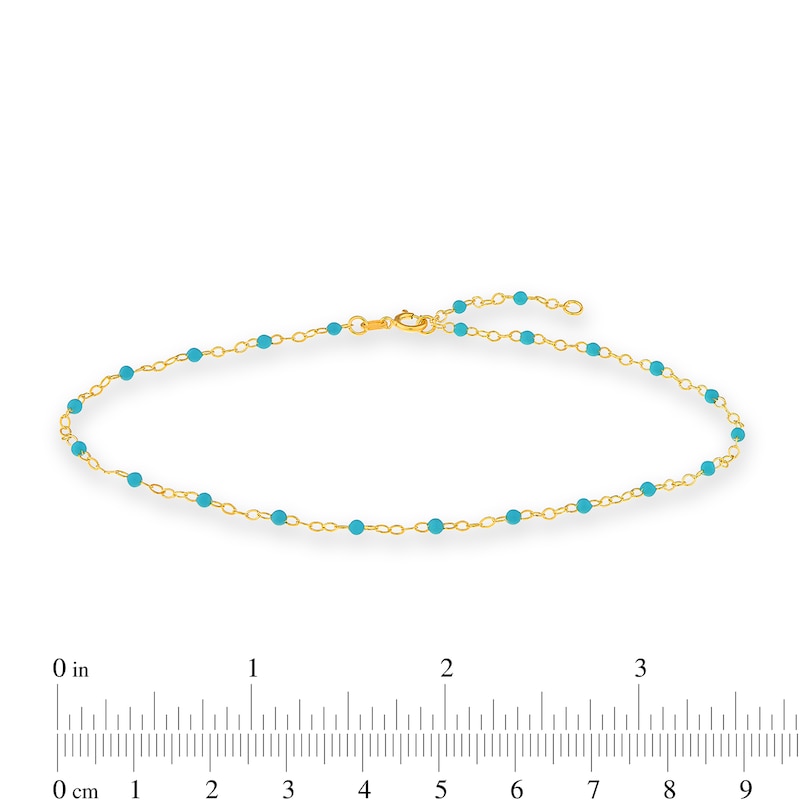 Main Image 4 of Turquoise Enamel Bead Station Chain Anklet in 14K Gold - 10"
