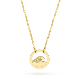Ocean Wave Circle Frame Necklace in 14K Gold