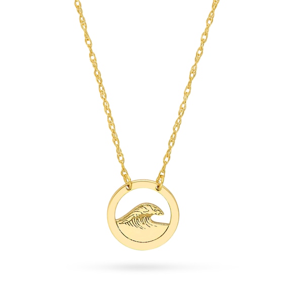 Ocean Wave Circle Frame Necklace in 14K Gold