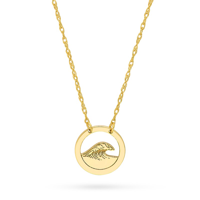 Main Image 1 of Ocean Wave Circle Frame Necklace in 14K Gold