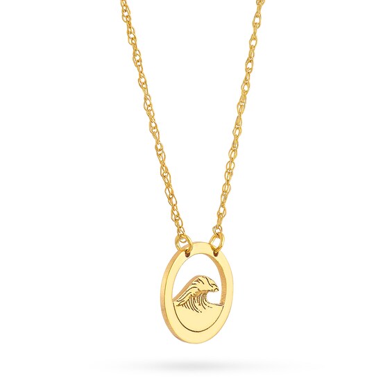 Ocean Wave Circle Frame Necklace in 14K Gold