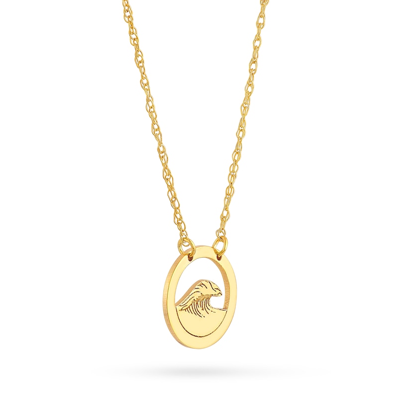 Main Image 2 of Ocean Wave Circle Frame Necklace in 14K Gold