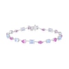Thumbnail Image 1 of Multi-Shaped Lab-Created Aquamarine and Pink Lab-Created Sapphire Line Bracelet in Sterling Silver