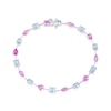 Thumbnail Image 3 of Multi-Shaped Lab-Created Aquamarine and Pink Lab-Created Sapphire Line Bracelet in Sterling Silver