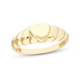 Ribbed Shank Heart Ring in Solid 14K Gold