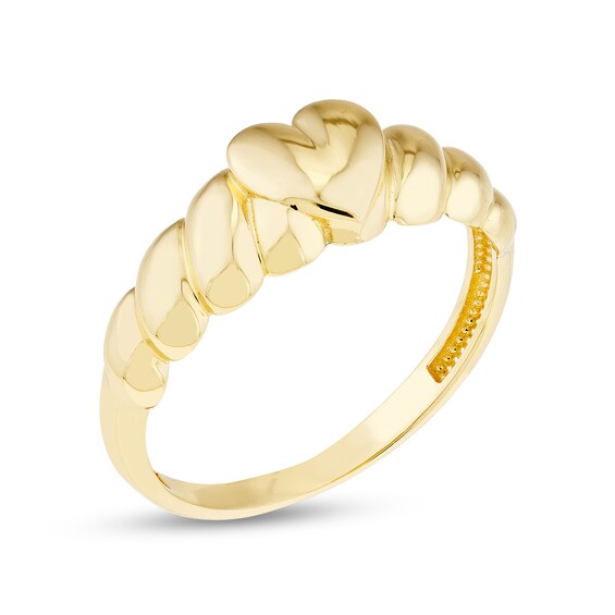 Ribbed Shank Heart Ring in Solid 14K Gold