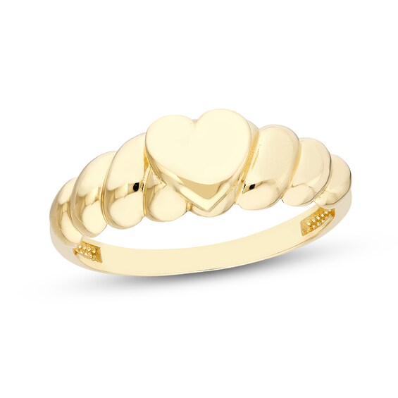 Ribbed Shank Heart Ring in Solid 14K Gold