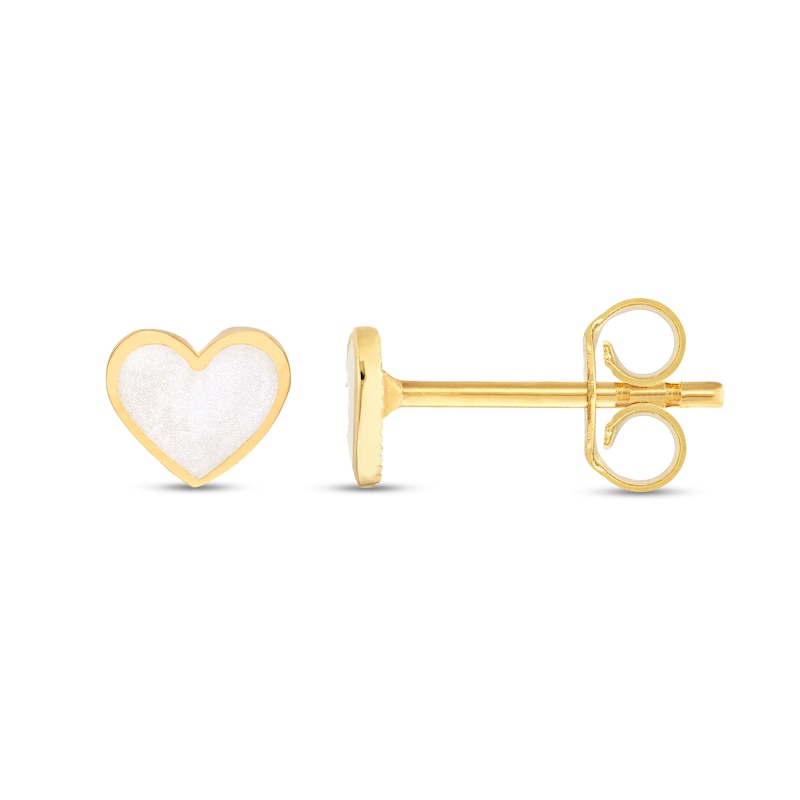 Main Image 2 of White Enamel Heart Stud Earrings in Solid 14K Gold