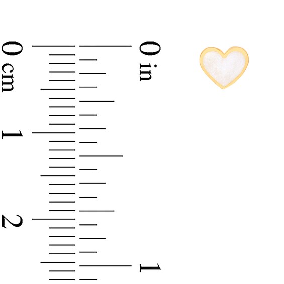 White Enamel Heart Stud Earrings in Solid 14K Gold
