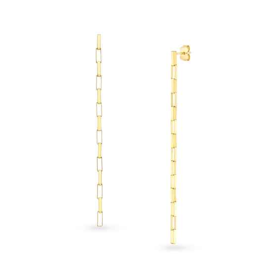 Box Chain Linear Drop Earrings in Solid 14K Gold