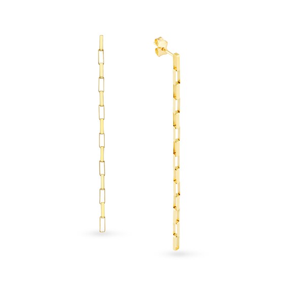 Box Chain Linear Drop Earrings in Solid 14K Gold
