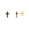 Thumbnail Image 1 of Black Enamel Cross Stud Earrings in Solid 14K Gold