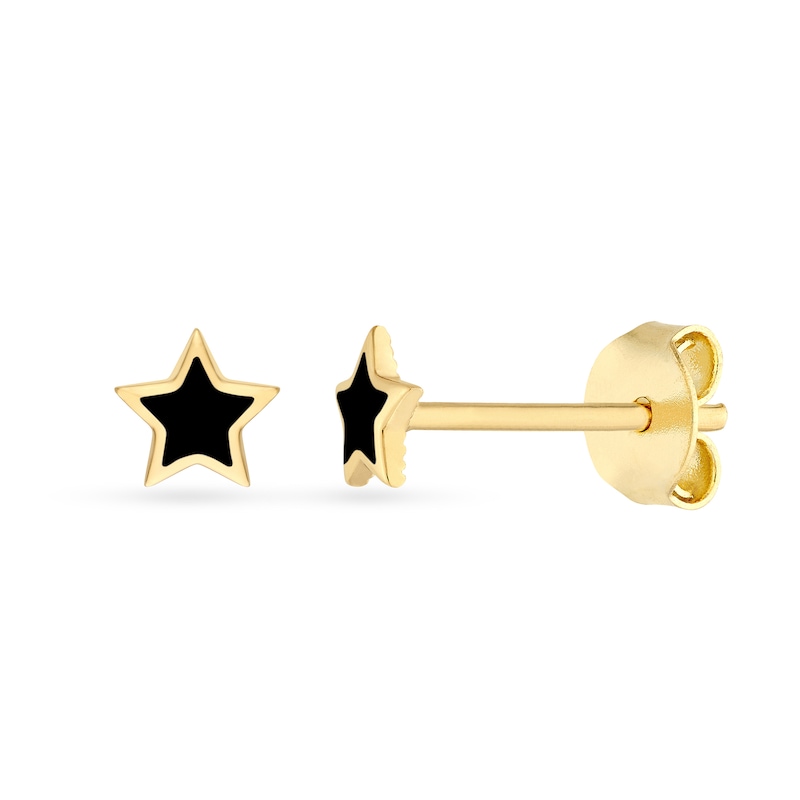 Main Image 1 of Black Enamel Star Stud Earrings in Solid 14K Gold
