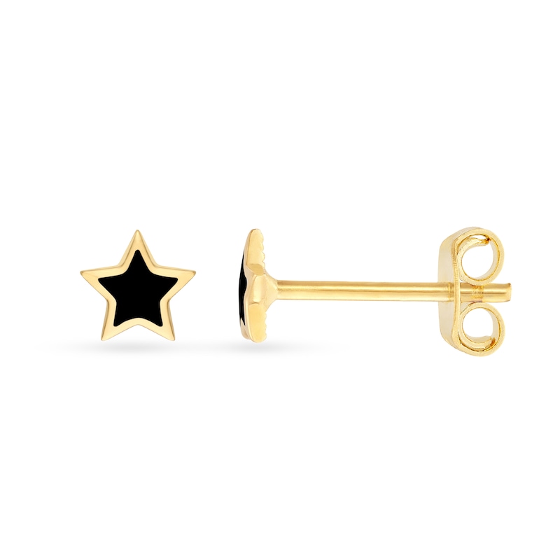 Main Image 2 of Black Enamel Star Stud Earrings in Solid 14K Gold